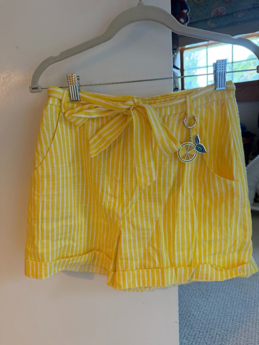 Ted Baker: Yellow and White Stripe Shorts; Size 1 (small)